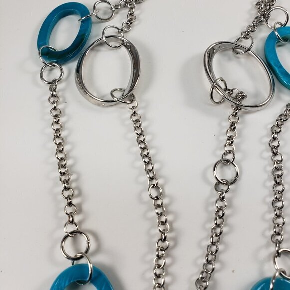 Silver & Turquoise Oval Link Layered Statement Necklace - 38" Women's  Jewelry - Picture 8 of 10